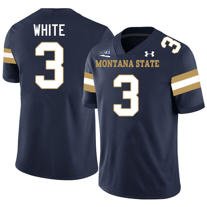 #3 Jared White Montana State Bobcats Jerseys Football Uniforms Stitched-Navy